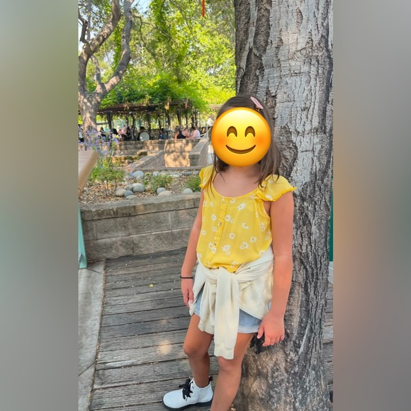 5 for $25 🌈Self Esteem yellow flowy top with ruffle straps girls size M 10/12 - Picture 2 of 8